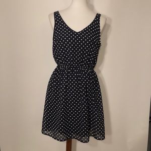 Divided Navy White Polka Dot Dress. Size 10